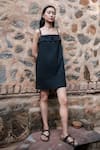 Buy_The Terra Tribe_Black Organic Cotton Solid Square Rachel Slip Dress _at_Aza_Fashions