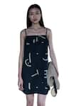 The Terra Tribe_Black Organic Cotton Printed Line Square Rachel Slip Dress _Online_at_Aza_Fashions