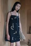 Buy_The Terra Tribe_Black Organic Cotton Printed Line Square Rachel Slip Dress _Online_at_Aza_Fashions