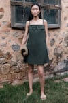 Buy_The Terra Tribe_Green Organic Cotton Solid Square Rachel Plain Slip Dress _at_Aza_Fashions