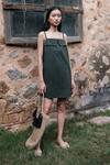 Shop_The Terra Tribe_Green Organic Cotton Solid Square Rachel Plain Slip Dress _at_Aza_Fashions