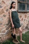 Buy_The Terra Tribe_Green Organic Cotton Solid Square Rachel Plain Slip Dress _Online_at_Aza_Fashions