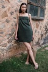 Shop_The Terra Tribe_Green Organic Cotton Solid Square Rachel Plain Slip Dress _Online_at_Aza_Fashions