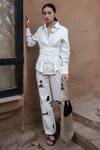 Buy_The Terra Tribe_Off White Organic Cotton Plain Collared Nara Button Down Front Knot Shirt _Online_at_Aza_Fashions