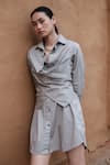 The Terra Tribe_Grey Organic Cotton Plain Collared Seattle Solid Wrap Dress _Online_at_Aza_Fashions