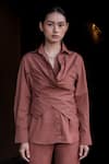 Buy_The Terra Tribe_Brown Organic Cotton Plain Collared Seattle Wrap Shirt _Online_at_Aza_Fashions