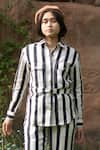 Buy_The Terra Tribe_Black Linen Printed Striped Collar Arizona Shirt _at_Aza_Fashions