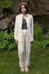 Shop_The Terra Tribe_Yellow Linen Printed Striped Collar Arizona Pattern Shirt _at_Aza_Fashions