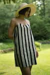 The Terra Tribe_Black Linen Printed Striped Sweetheart California Slip Dress _Online_at_Aza_Fashions