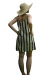 Shop_The Terra Tribe_Black Linen Printed Striped Sweetheart California Slip Dress _Online_at_Aza_Fashions