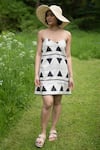 Shop_The Terra Tribe_Black Linen Printed Tribal Sweetheart California Slip Dress _at_Aza_Fashions