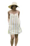 Buy_The Terra Tribe_Yellow Linen Printed Striped Sweetheart California Pattern Slip Dress _Online_at_Aza_Fashions