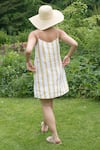 Shop_The Terra Tribe_Yellow Linen Printed Striped Sweetheart California Pattern Slip Dress _at_Aza_Fashions