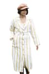 Buy_The Terra Tribe_Yellow Linen Twill Printed Striped Lapel Collar Summer Pattern Trench Jacket _Online_at_Aza_Fashions