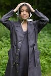 The Terra Tribe_Grey Linen Twill Solid Lapel Collar Summer Trench Jacket _Online_at_Aza_Fashions