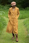 Shop_The Terra Tribe_Yellow Linen Twill Solid Lapel Collar Summer Plain Trench Jacket _at_Aza_Fashions