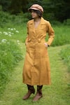 The Terra Tribe_Yellow Linen Twill Solid Lapel Collar Summer Plain Trench Jacket _Online_at_Aza_Fashions