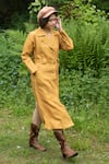 Buy_The Terra Tribe_Yellow Linen Twill Solid Lapel Collar Summer Plain Trench Jacket _Online_at_Aza_Fashions