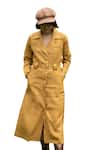 The Terra Tribe_Yellow Linen Twill Solid Lapel Collar Summer Plain Trench Jacket _at_Aza_Fashions