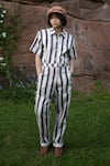 Buy_The Terra Tribe_Grey Linen Twill Printed Striped Collar Jumpsuit _at_Aza_Fashions