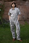 Shop_The Terra Tribe_Grey Linen Twill Printed Striped Collar Jumpsuit _at_Aza_Fashions