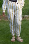 The Terra Tribe_Yellow Linen Twill Printed Stripe Sunrise Worker Pant _Online_at_Aza_Fashions