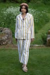 Buy_The Terra Tribe_Yellow Linen Twill Printed Stripe Infinity Flared Pant _at_Aza_Fashions