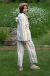 Shop_The Terra Tribe_Yellow Linen Twill Printed Stripe Infinity Flared Pant _at_Aza_Fashions