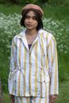 Buy_The Terra Tribe_Yellow Linen Twill Printed Stripe Collar Nelson Utility Jacket _at_Aza_Fashions