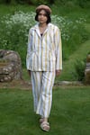 Buy_The Terra Tribe_Yellow Linen Twill Printed Stripe Collar Nelson Utility Jacket _Online_at_Aza_Fashions