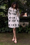 Buy_The Terra Tribe_Black Linen Printed Tribal V Neck Florence Dress _at_Aza_Fashions