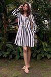 Buy_The Terra Tribe_Black Linen Printed Stripe V Neck Florence Dress 