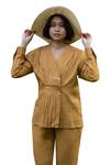 The Terra Tribe_Yellow Linen Plain V Neck Florence Pleated Top _Online_at_Aza_Fashions