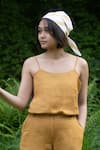 Buy_The Terra Tribe_Yellow Linen Plain Scoop Dona Side Strap Top_at_Aza_Fashions