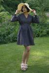 Buy_The Terra Tribe_Grey Linen Plain V Neck Hawai Shift Dress _at_Aza_Fashions