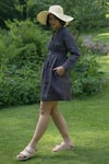 The Terra Tribe_Grey Linen Plain V Neck Hawai Shift Dress _Online_at_Aza_Fashions