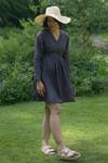 The Terra Tribe_Grey Linen Plain V Neck Hawai Shift Dress _at_Aza_Fashions