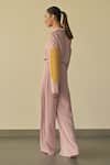 Shop_Somya Goyal_Pink 95% Microfibre Faille Embroidered Pvc Loop Hand-textured Panelled Shirt_at_Aza_Fashions
