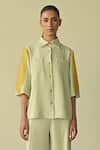Buy_Somya Goyal_Green 95% Microfibre Faille Embroidered Pvc Loop Collar Crystal Patch Shirt_at_Aza_Fashions