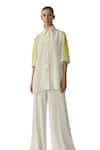 Somya Goyal_White Microfibre Faille- 95% Plain Stella Parallel Trouser _Online_at_Aza_Fashions