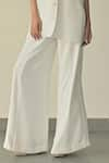 Somya Goyal_White Microfibre Faille- 95% Plain Stella Parallel Trouser _at_Aza_Fashions