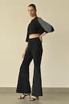 Shop_Somya Goyal_Black 95% Microfiber Faille Embroidered Pvc Loops Round Crystal Crop Top _Online_at_Aza_Fashions