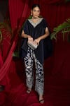 Buy_Tasuvure Indes_Blue Silk Embroidered Thread One-shoulder Reyna Cape And Pant Set _at_Aza_Fashions