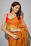 wildflower by krishna_Yellow Organza Printed Flower Sweetheart Neck Pre-draped Saree With Blouse _Online_at_Aza_Fashions