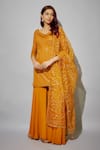 Buy_wildflower by krishna_Yellow Georgette Embroidery Sequin Broad V Neck Kurta Sharara Set_at_Aza_Fashions