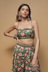 Buy_wildflower by krishna_Green French Crepe Print Gardenia Square Neck Bustier With Flared Pant_Online_at_Aza_Fashions