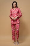 Buy_wildflower by krishna_Pink French Crepe Print Floral Collar Neck Shirt With Pant _at_Aza_Fashions