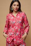 Buy_wildflower by krishna_Pink French Crepe Print Floral Collar Neck Shirt With Pant _Online_at_Aza_Fashions