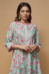 Buy_wildflower by krishna_Blue French Crepe Print Mughal Bloom Round Neck Kurta With Dhoti Pant _Online_at_Aza_Fashions