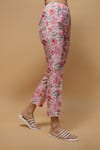 wildflower by krishna_Pink French Crepe Print Flora V Neck High Low Kurta With Pant _Online_at_Aza_Fashions